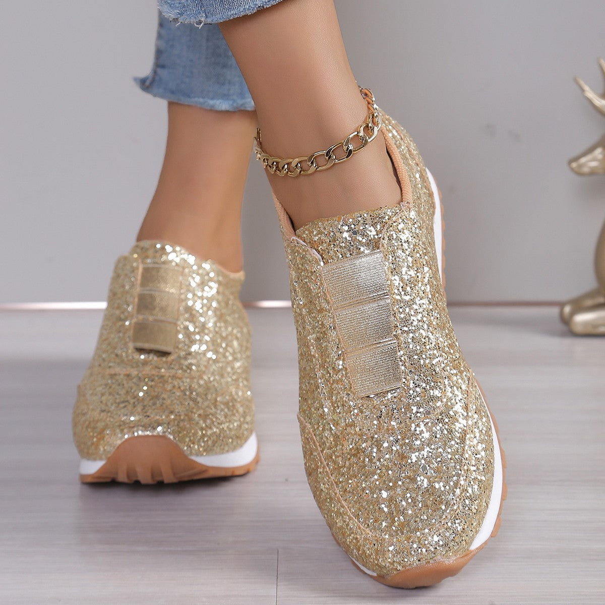 Dame Glitrende Sneakers i elegant Slip-On Design med åndbar sål Stilla