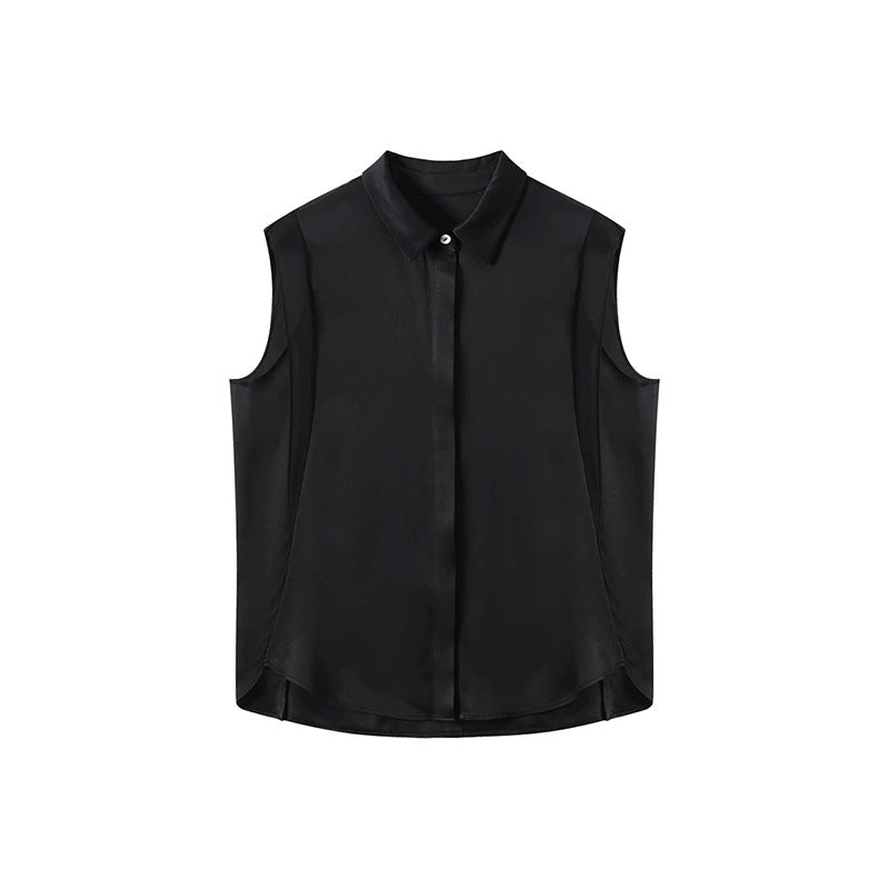 Dame elegant bluse med transparente ærmer og fin satinlook Stilla