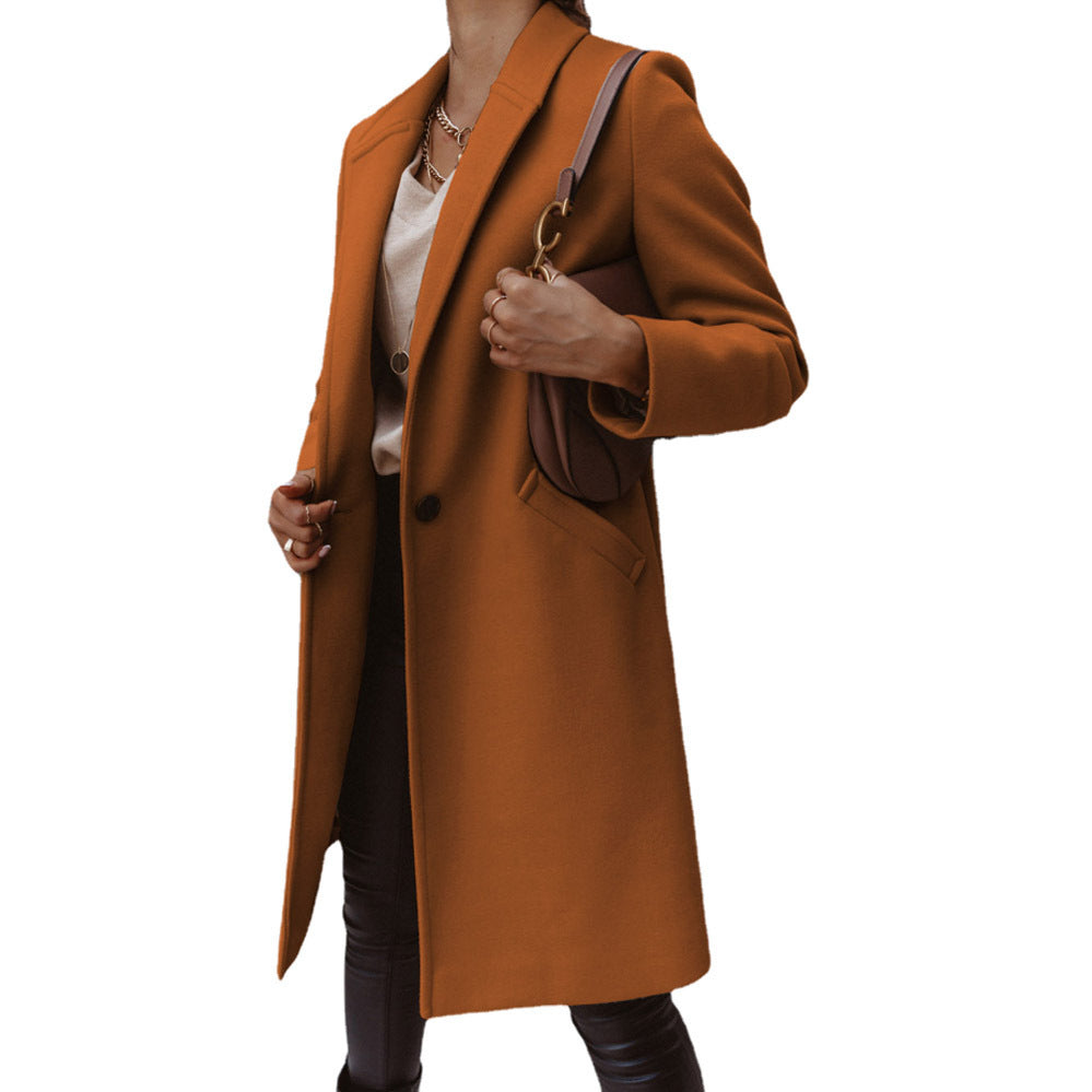 Dame elegant lang blazer med smalt snit og praktiske lommer Stiila