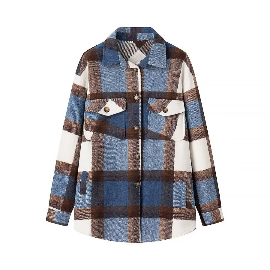 Dame Størrelse Oversized Ternet Flannel Skjortejakke Stilla