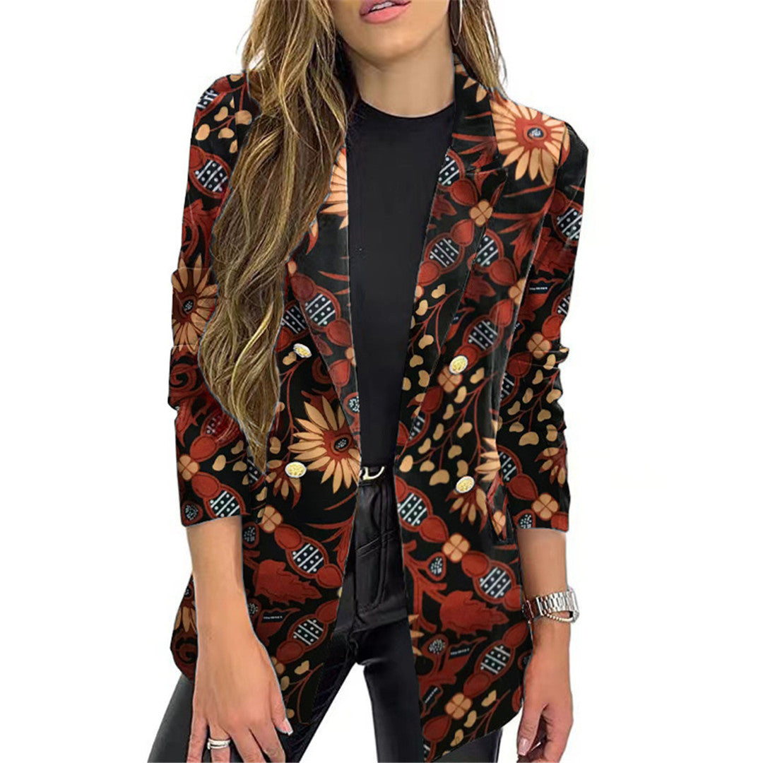 Dame blazer med blomster mønster og elegante knapper Stilla