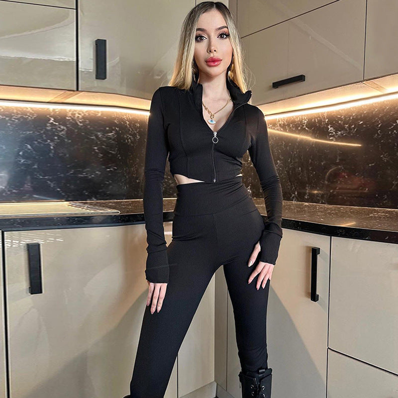 Dame Sporty Crop-Top og Leggings Sæt med innovativt design og høj krave Stilla