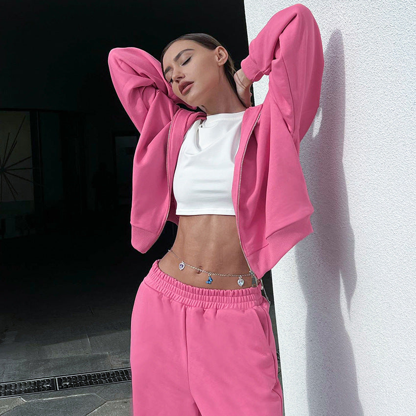 Dame afslappet oversized sweatshirt-sæt med trendy cropped top og åndbare joggingbukser Stilla