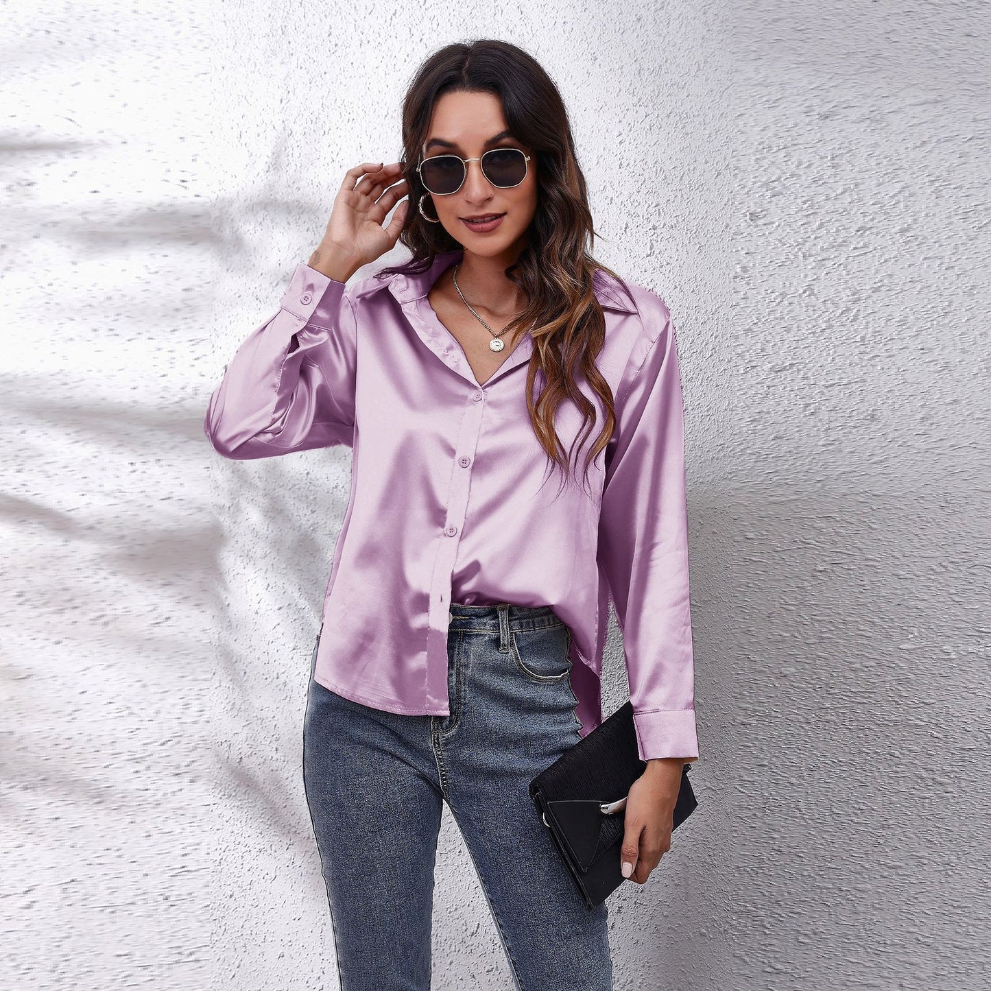 Dame Satin Bluse med Knote Lukning Stilla