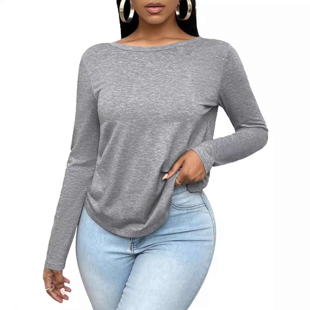 Dame afslappet longsleeve top med rund halsudskæring og figurvenlig pasform Stilla