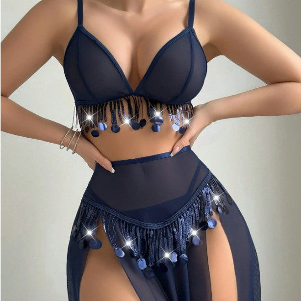 Dame Gennemsigtig Frynse Bodysuit Sæt Stilla