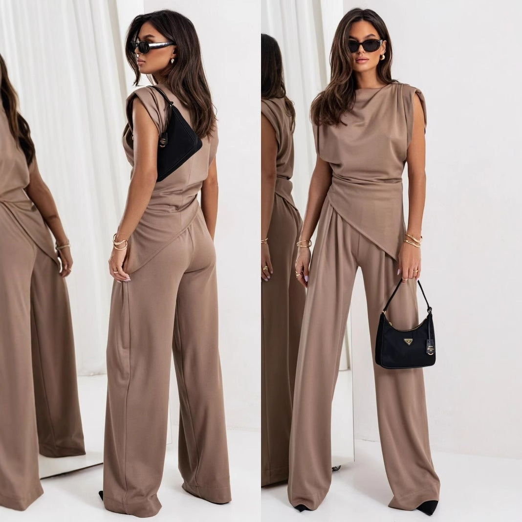 Dame afslappet jumpsuit med blødt flydende top og bredt skåret ben Stilla