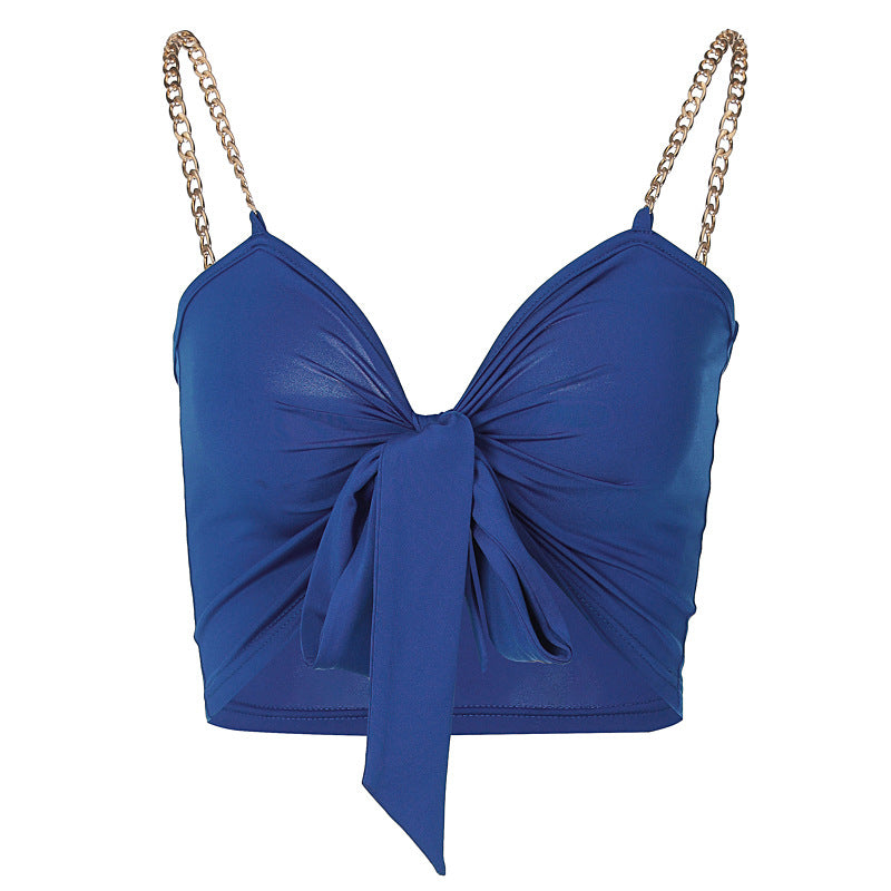 Dame Cropped Bikini-top med dekorativ knude og kædedetaljer Stilla