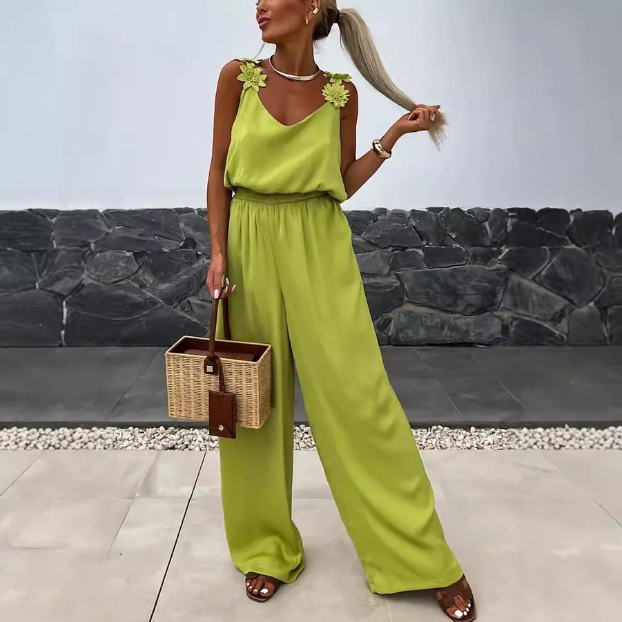 Dame jumpsuit med elegante blomsterapplikationer Stiila