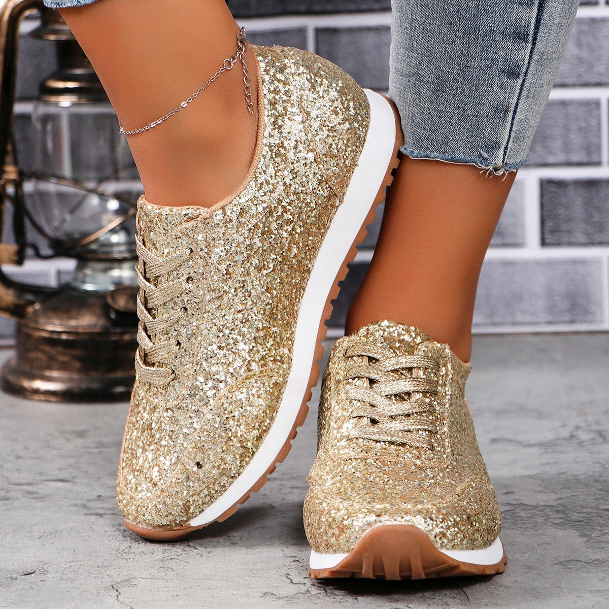Dame Sporty Glimmer Sneakers med skridsikker sål og åndbart overmateriale Stilla