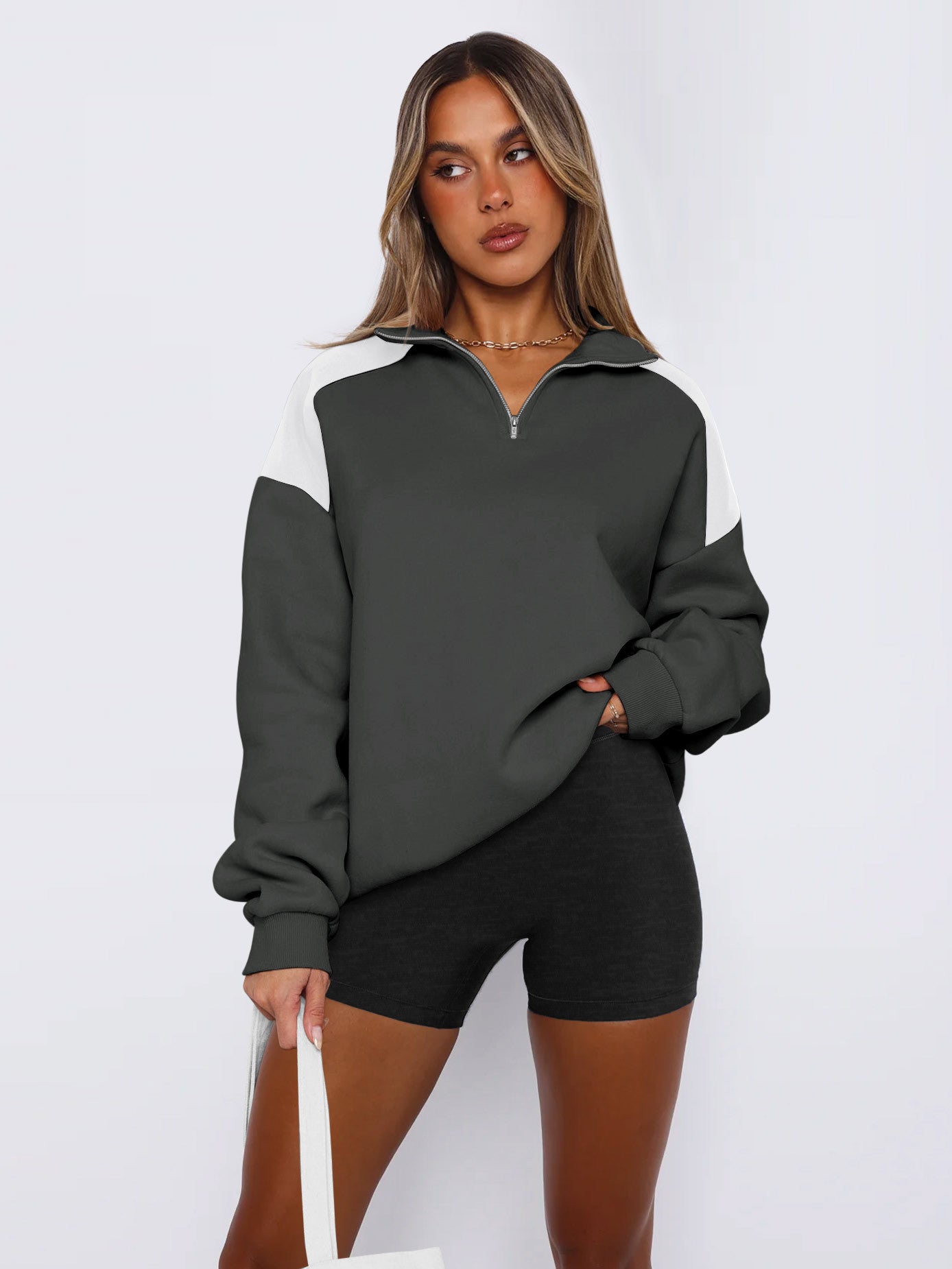 Dame Sweatshirt med moderne kvart lynlås og høj krave Stilla