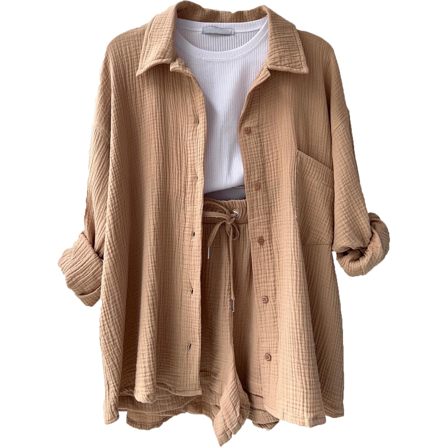 Dame afslappet overshirt med matchende shorts Stilla