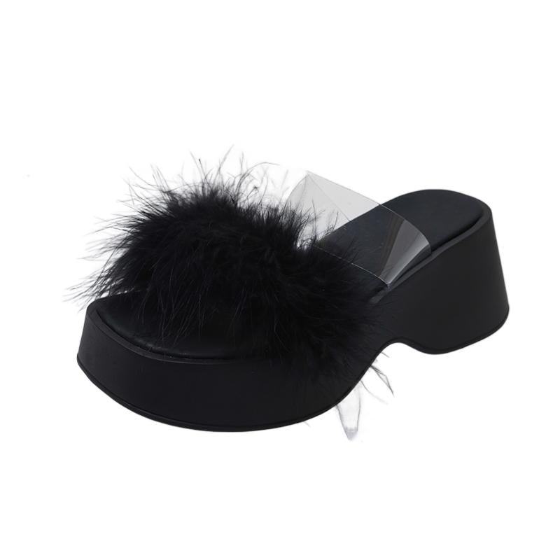 Dame mode platform slippers med fjederdetaljer og gennemsigtig rem Stilla