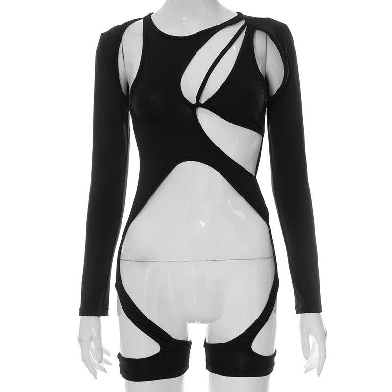 Dame Cut-Out Bodysuit med lange ærmer og asymmetrisk design Stilla