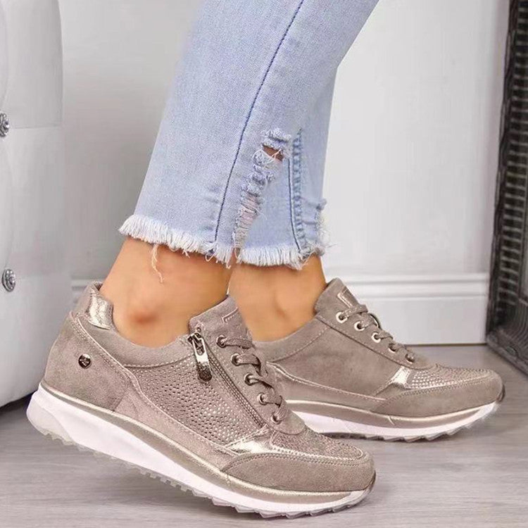 Dame Sporty Sneakers med åndbar netstruktur og sidelukning Stilla