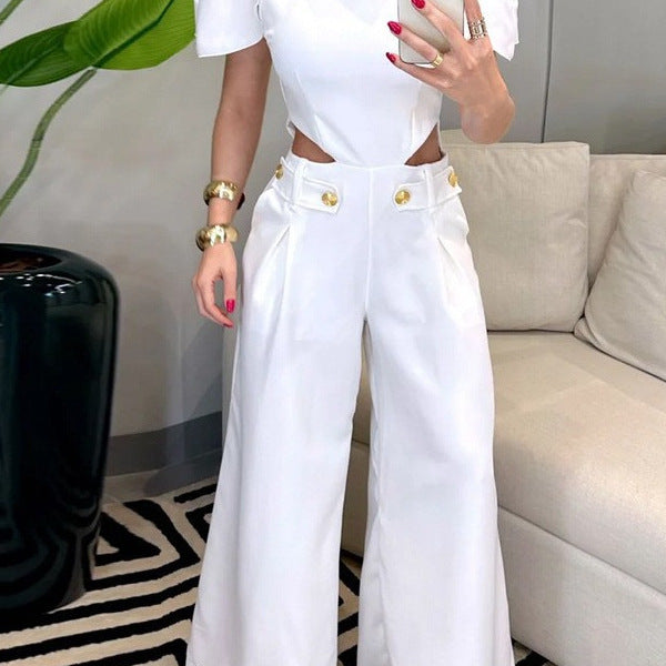 Dame elegant jumpsuit med struktureret cut-out-design og bred bukse Stilla