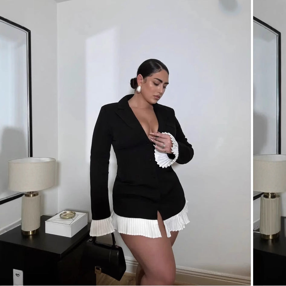 Dame elegant blazer med spændende plisseret nederdel Stilla