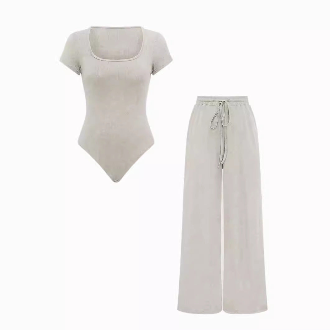 Dame madloungejumpsuit med elastiske bukser og kort overdel Stilla