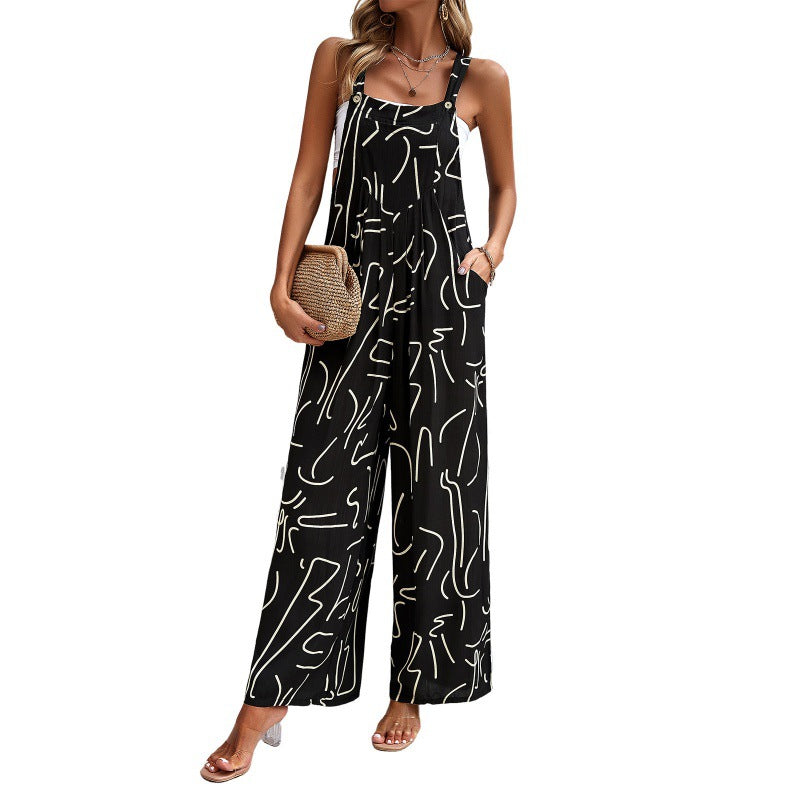 Damer Casual Jumpsuit med bredt skårne ben og stropper Stilla