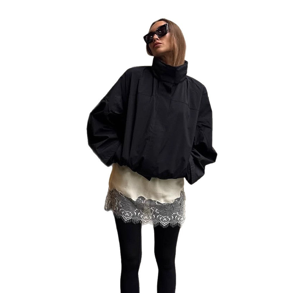 Dame afslappet oversized jakke med høj krave og justerbar lukning Stilla