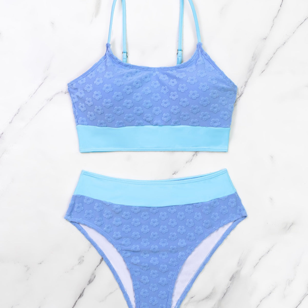 Dame High-Waist Bikini-sæt med blomsterdesign og elastisk bånd Stilla