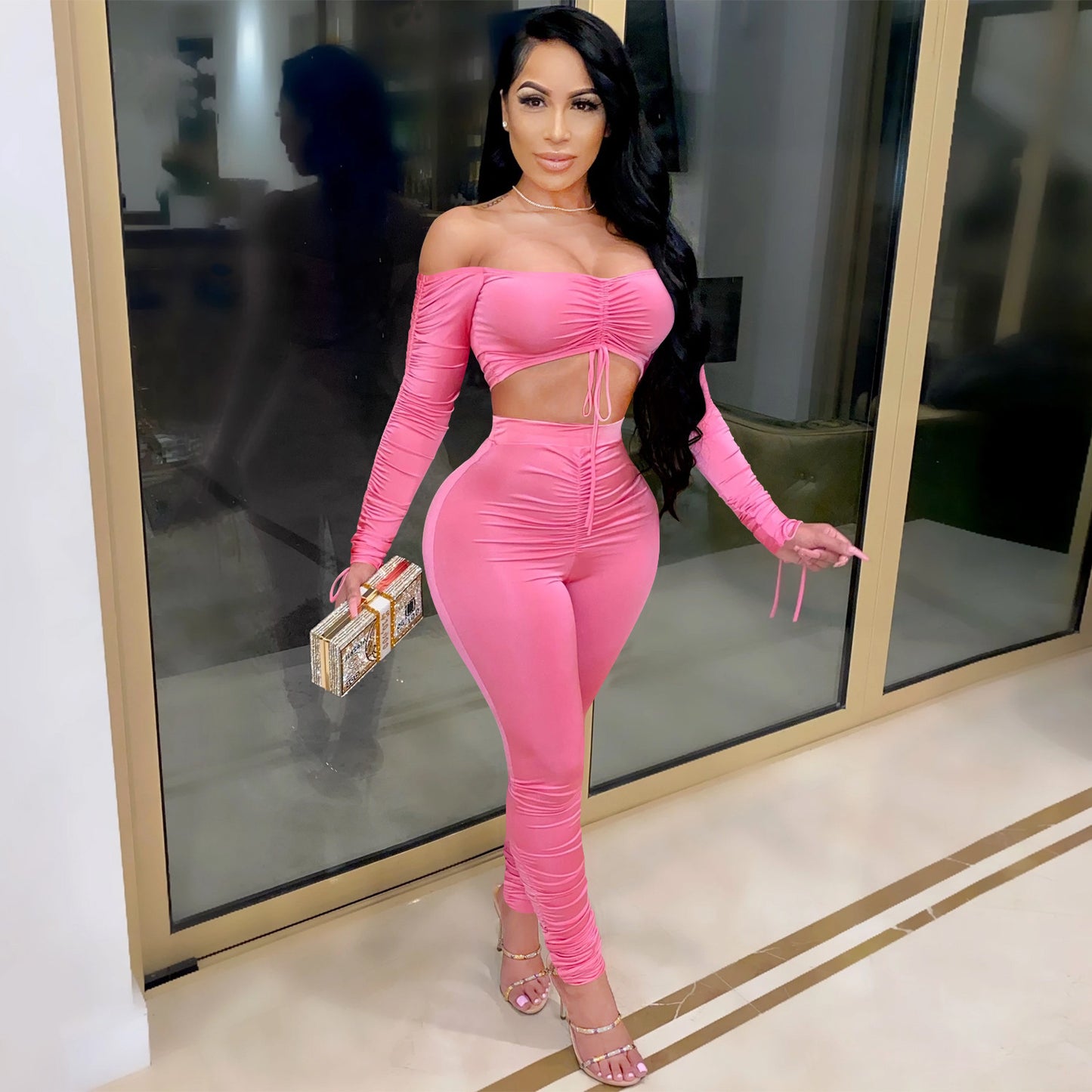 Dame Elegant Off-Shoulder Jumpsuit med raffinerede ruffles detaljer og figursyet pasform Stilla