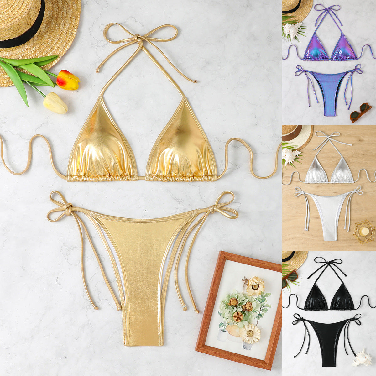 Dame glinsende triangle-bikini Stilla