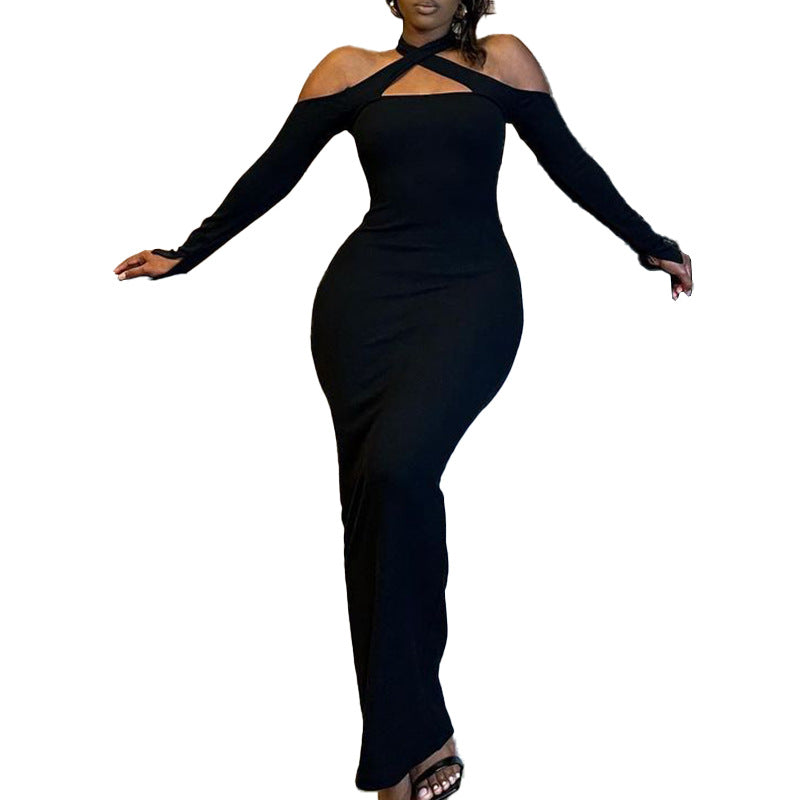 Dame Elegant Langærmet Maxikjole med cut-out Detalje Stilla