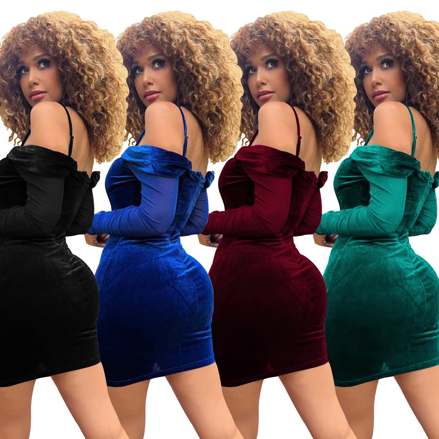 Dame elegant kjole med off-shoulder design og figursyet silhuet Stilla