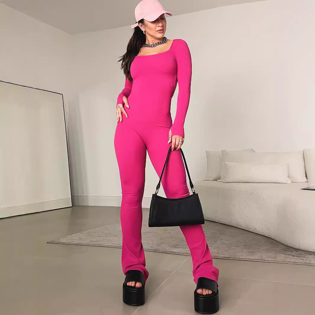 Dame Langærmet Jumpsuit med firkantet udskæring og tætsiddende snit Stilla