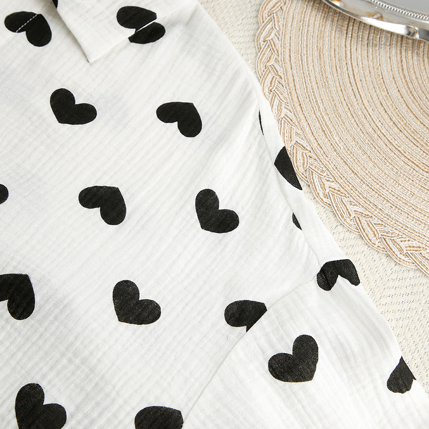 Dame afslappet hjerte mønster pyjamasæt med volangdetaljer Stilla