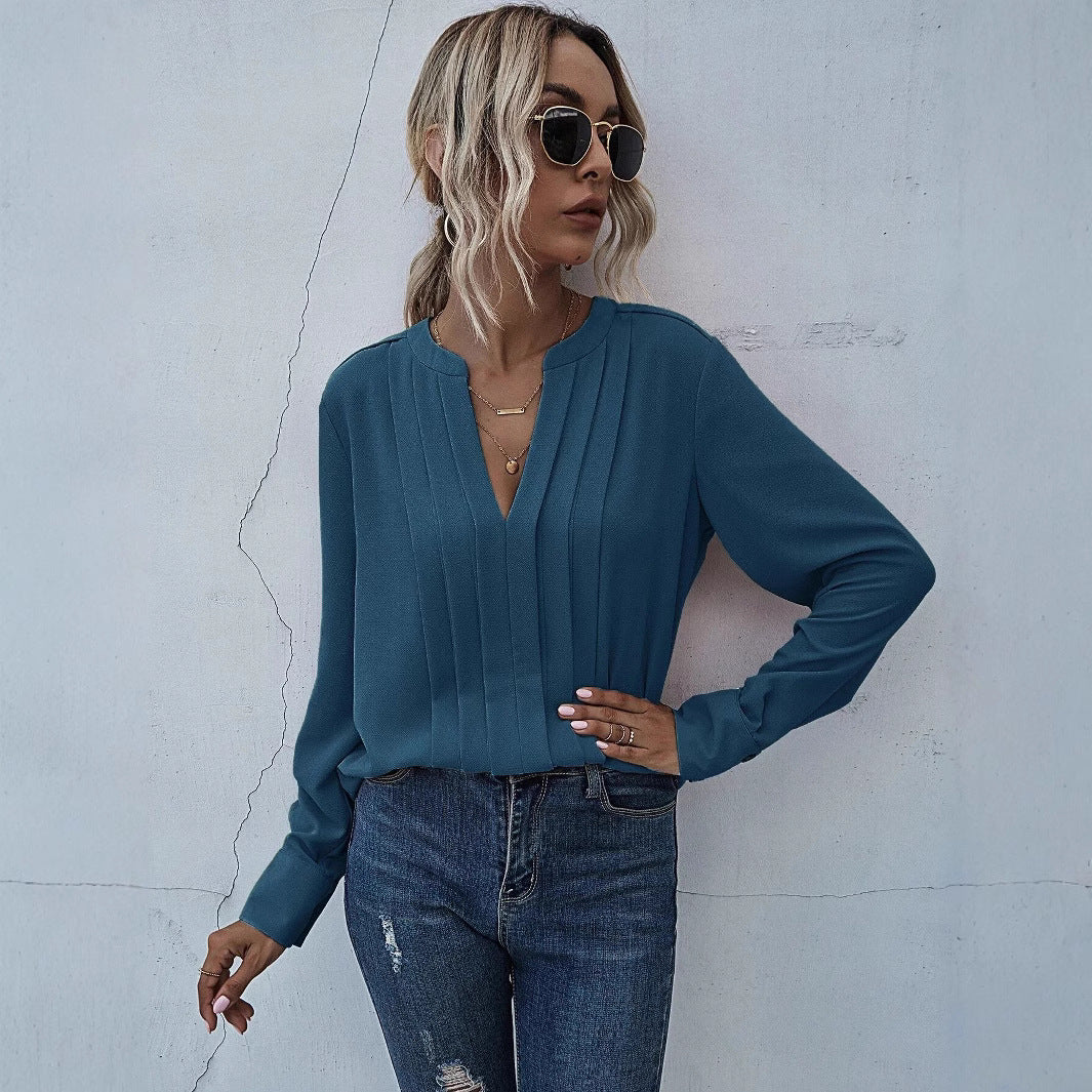 Dame elegante bluser med plissé Stilla
