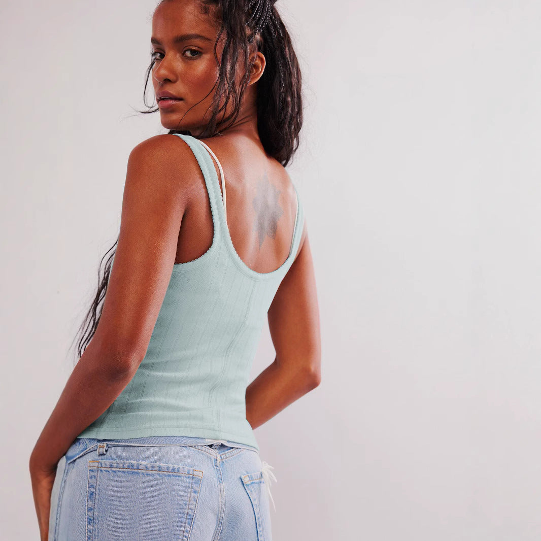 Dame cropped Knopliste top med fin ribstruktur Stilla