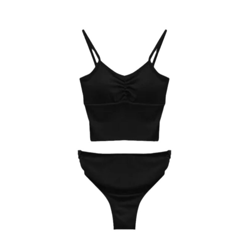Dame sporty cropped bikini-sæt med rynk og højt trusser Stilla