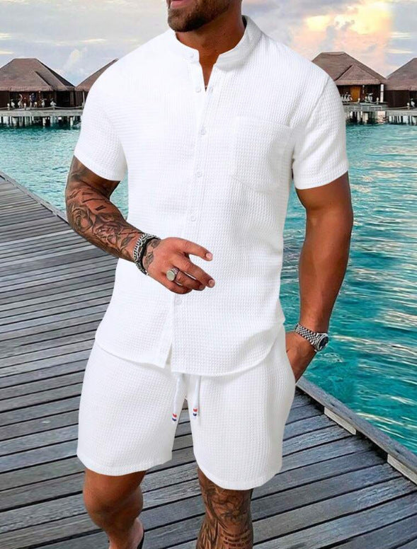 Herrer casual kortærmede entry skjorter med matchende shorts Stilla