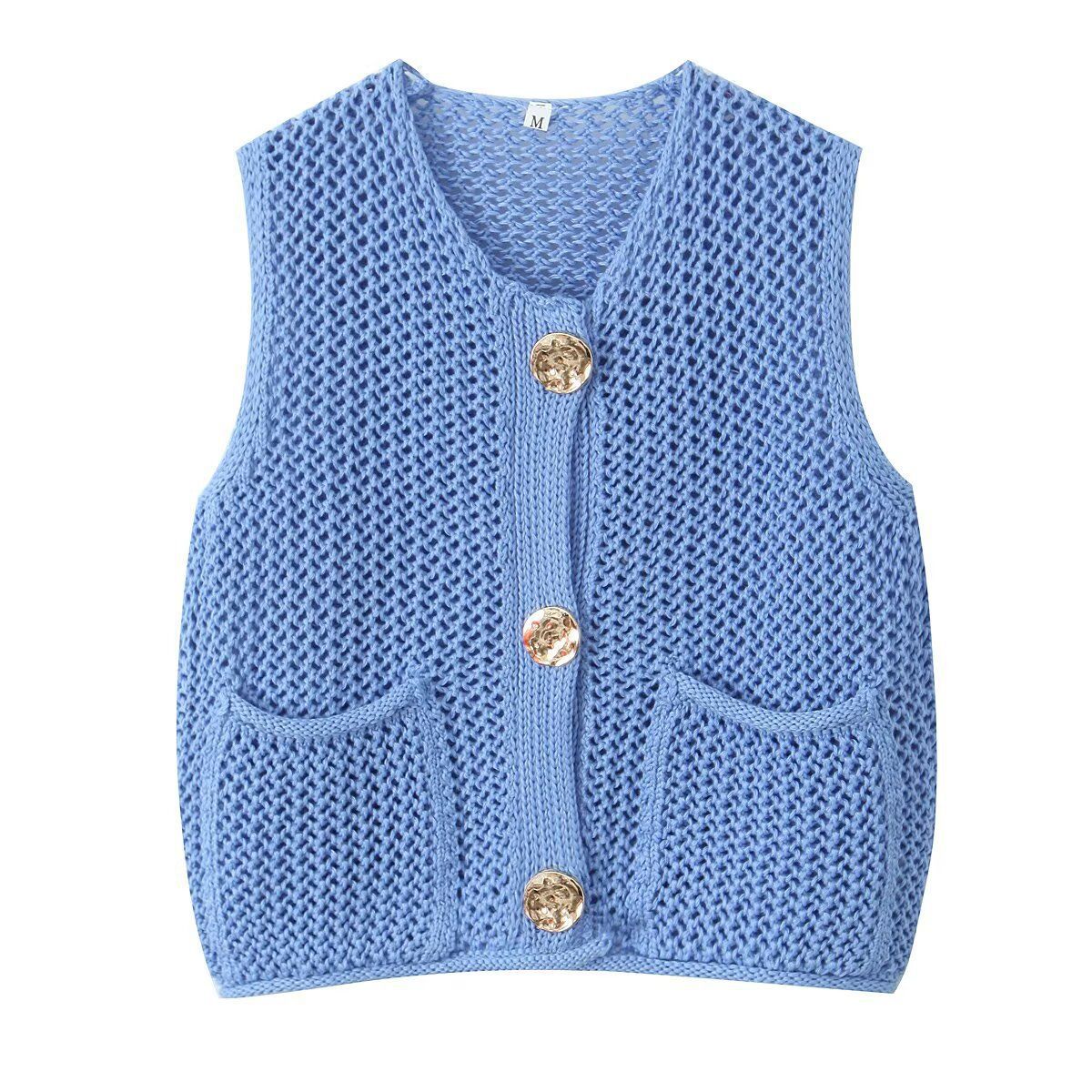 Dame strikvest med elegante knapper og lommer Stilla