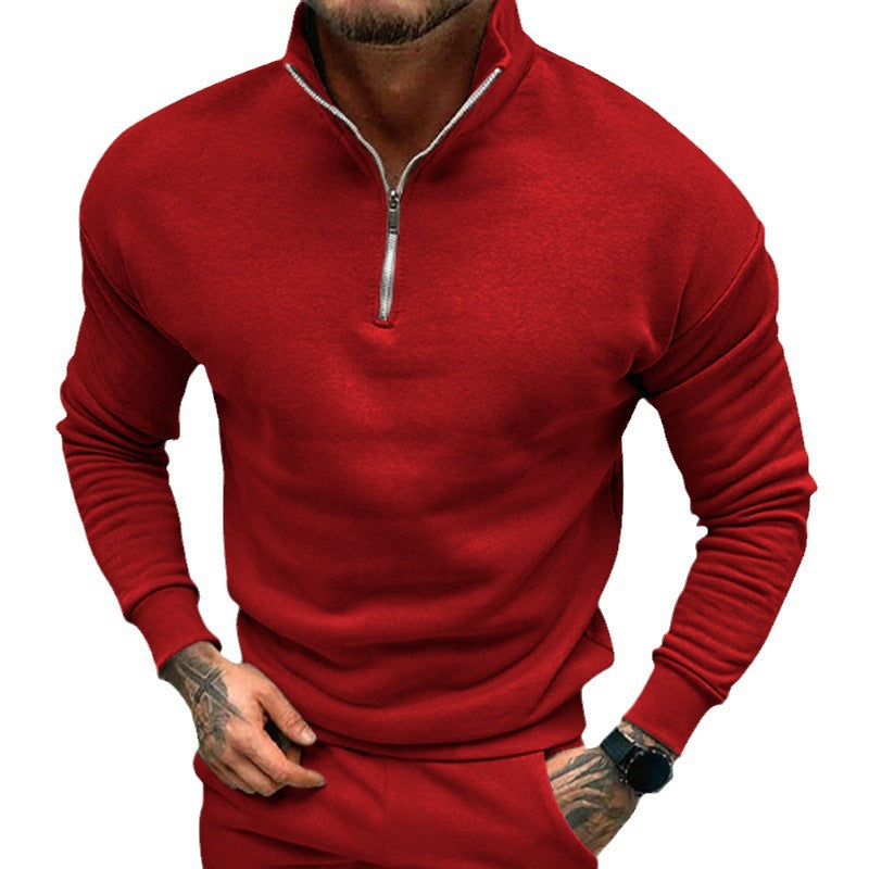 Herrer Fleece-Pullover med halv lynlås og moderne snit Stilla
