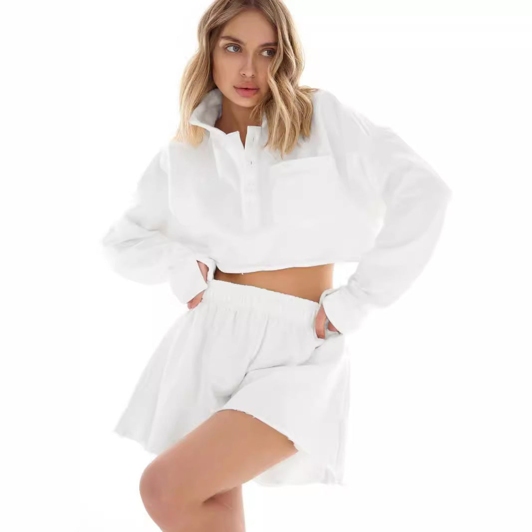 Dame cropped Poloshirt og shorts sæt med afslappet snit og praktiske lommer Stilla