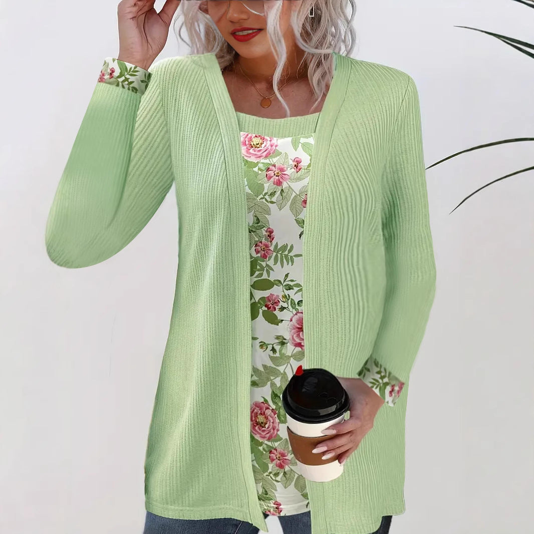 Dame langærmet cardigan med blomster mønster Stilla