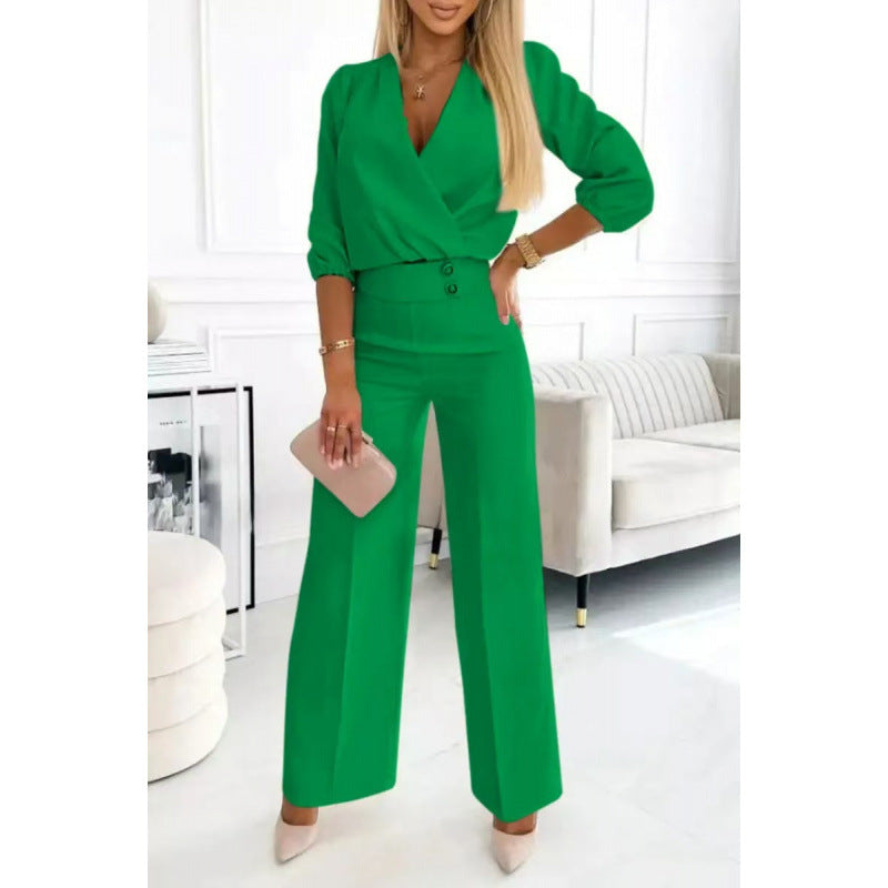 Damer elegant jumpsuit med indpaknings-overdel og bredt ben Stilla