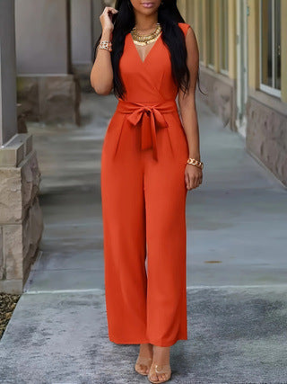 Dame Elegant Jumpsuit med Taljebælte og V-udskæring Stilla