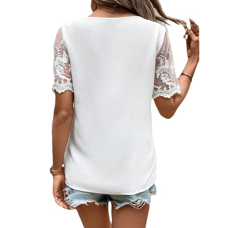 Dame Elegant Bluse med Spidsermer Stilla