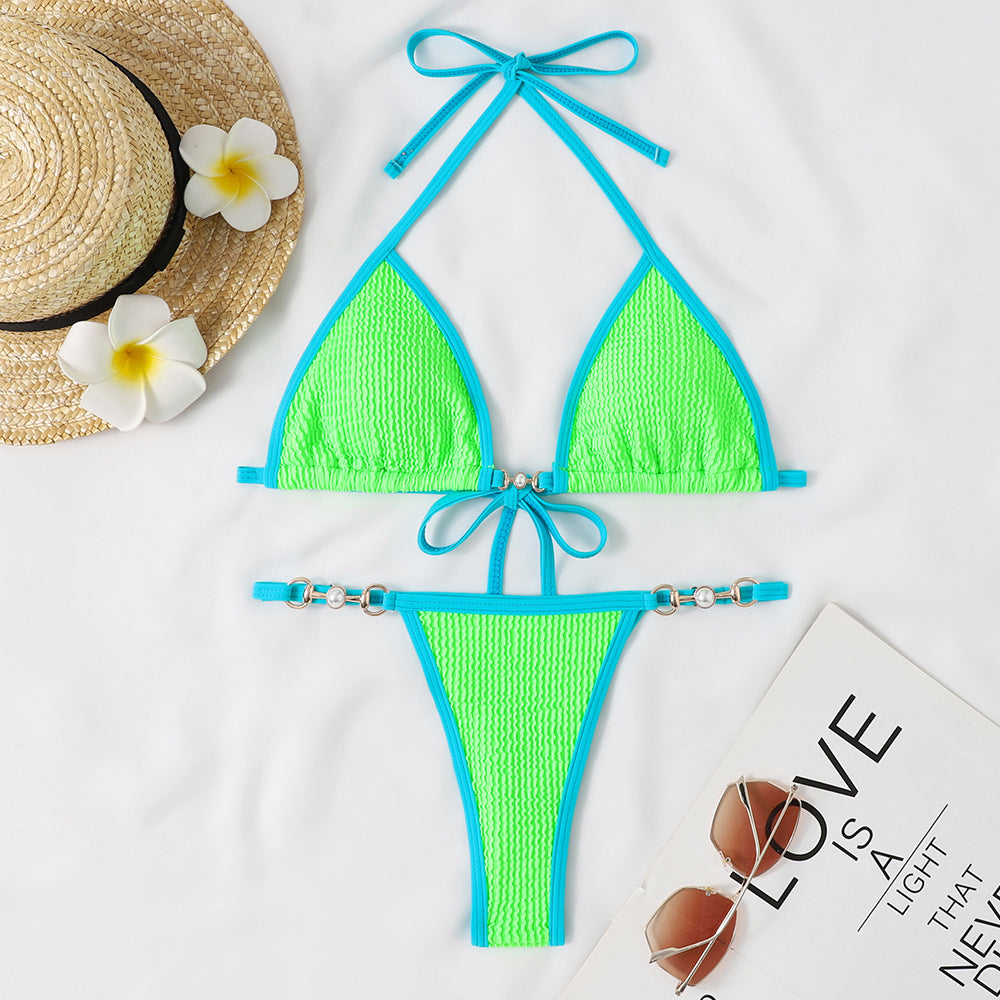 Dame Triangel-Bikini med trendy rynkning og justerbare stropper Stilla