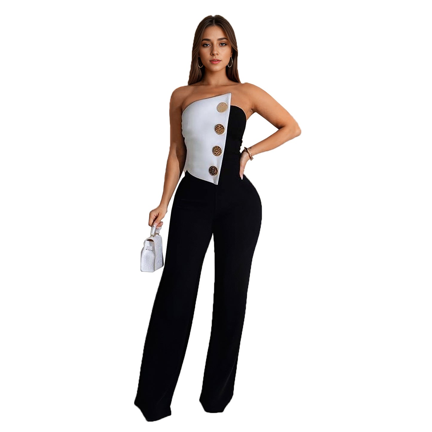 Dame Elegante Jumpsuit med asymmetrisk top og stilfulde knapdetaljer Stilla