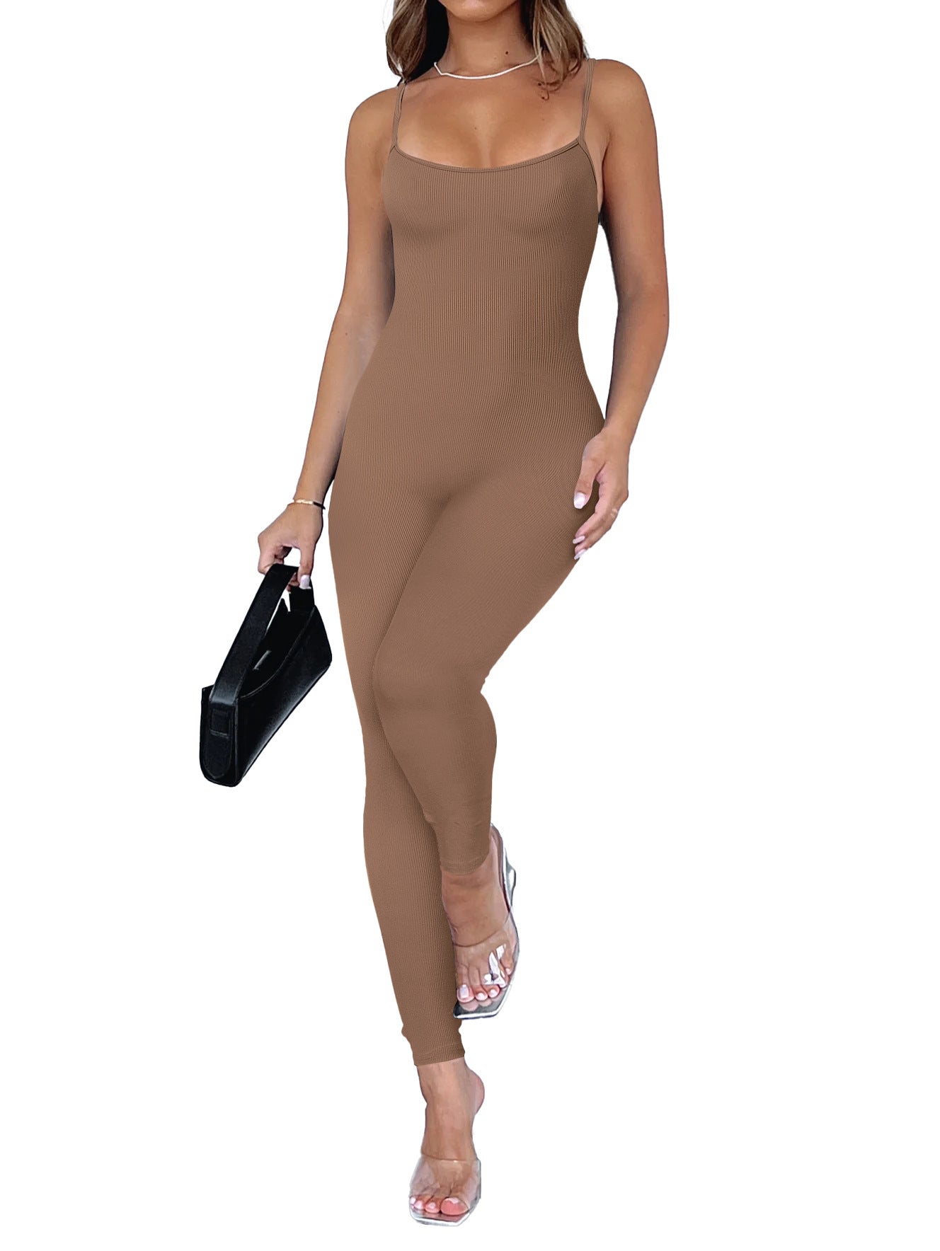 Dame figursyet jumpsuit med ribbet tekstur Stilla