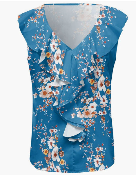 Damer Elegant Bluser skjorte med flæsedetaljer og V-udskæring Stilla