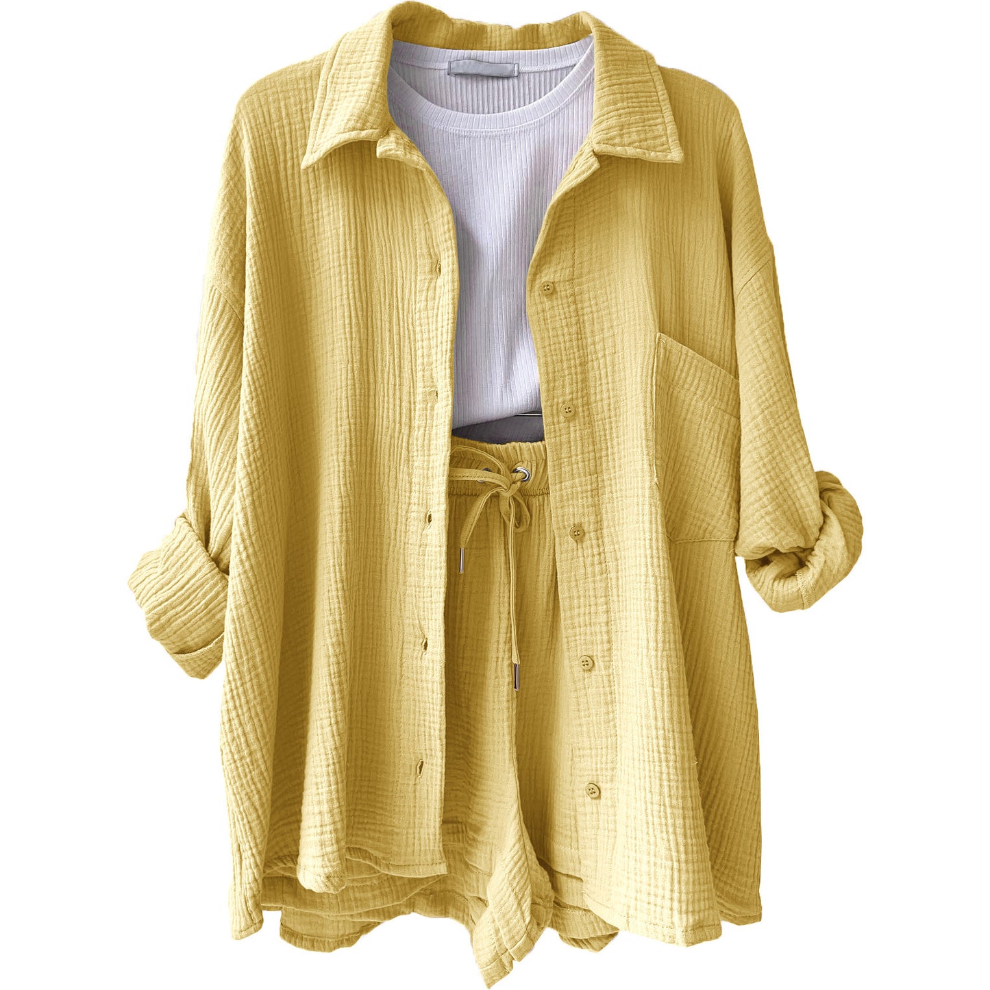 Dame afslappet overshirt med matchende shorts Stilla