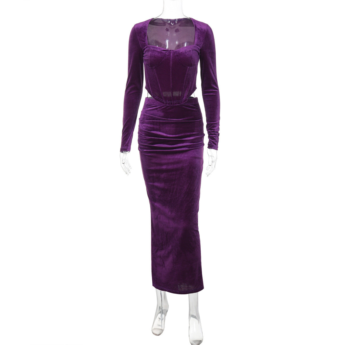 Dame Elegant Langærmet Maxi Kjole med gennemsigtigt Oberteil og raffineret Drapering Stilla