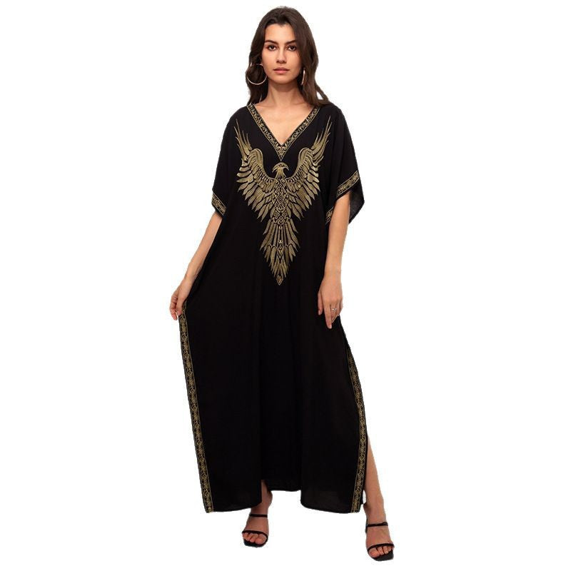 Dame elegant Kaftan med kunstnerisk ørnedesign Stilla