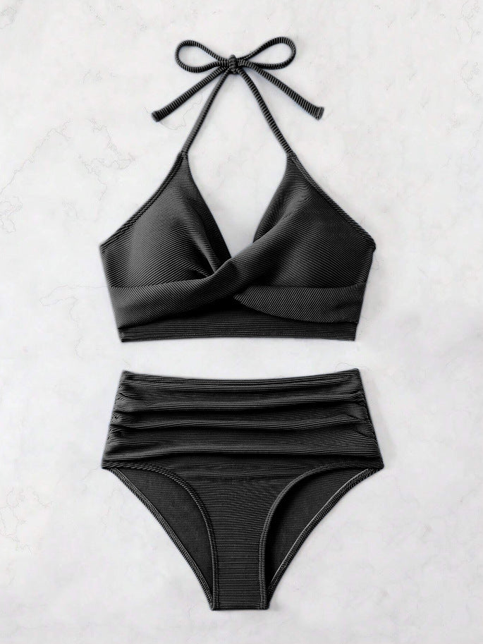 Dame Højtaljede Rynkebluser-Bikini-Sæt Stilla